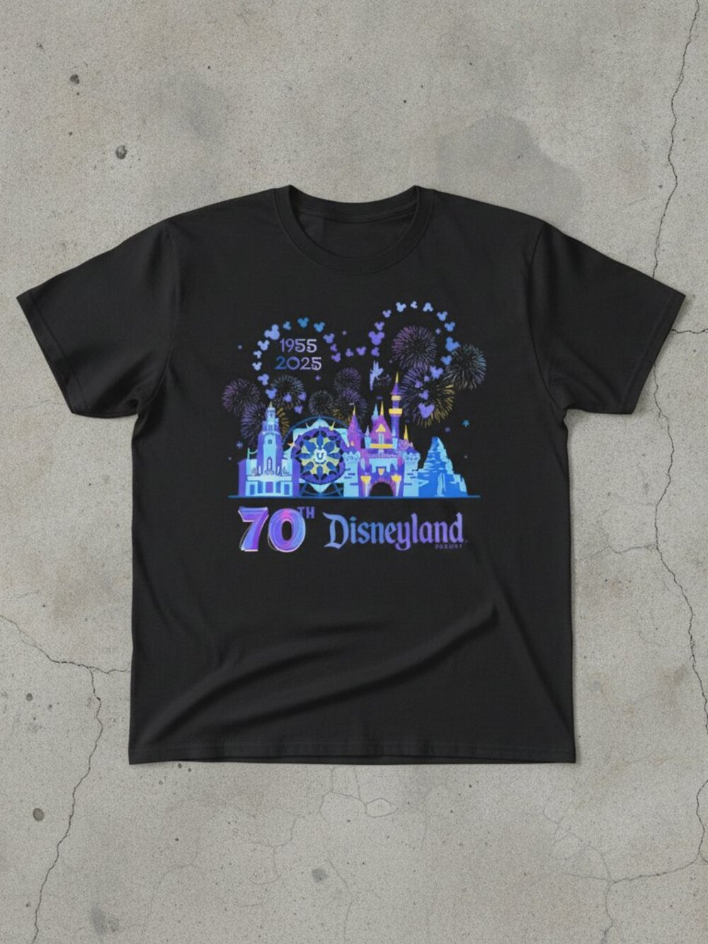 Disneyland 70th Anniversary Graphic T-Shirt Black Unisex Disney Theme Park Tee